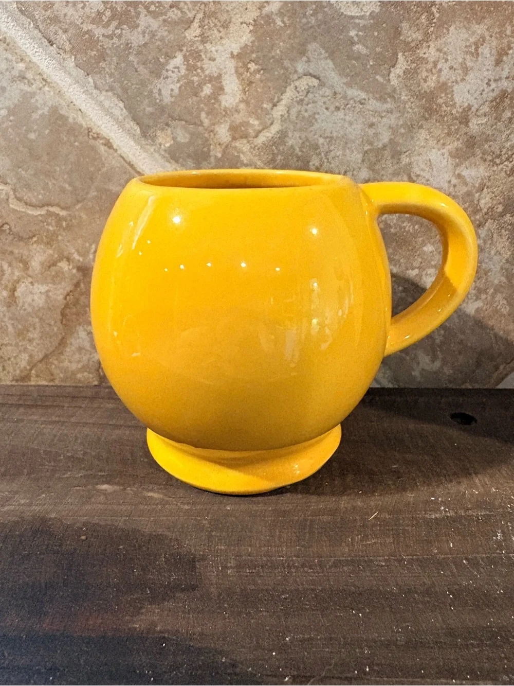 Vintage 1970s McCoy Pottery Coffee Cup Mug Happy Smiley Face Yellow Ceramic USA